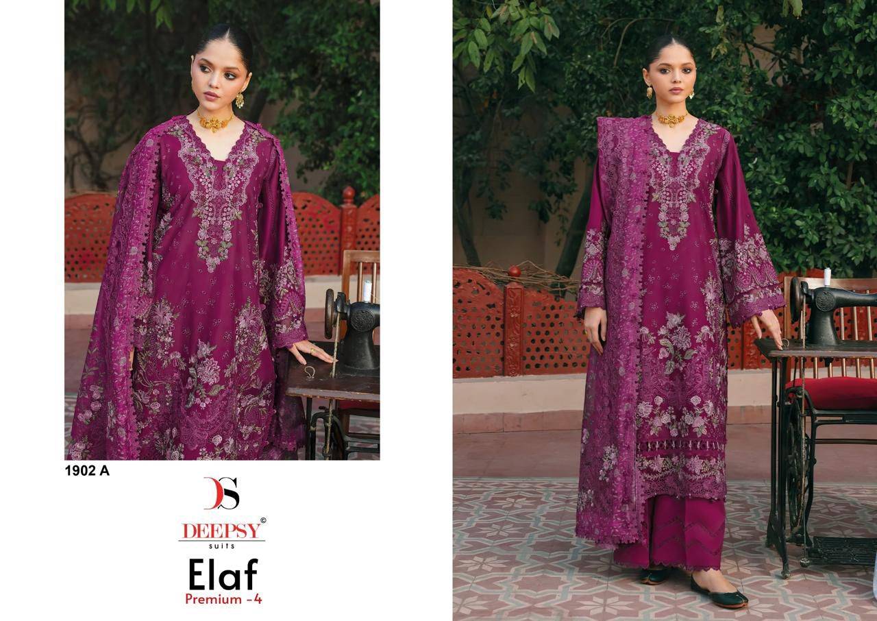 ELAF  Premium-4 Luxury Lawn 1902 by  DEEPSY SUITS 1902A To 1902D Series Designer Suits Pure cotton Pakistani Dresses At Wholesale Price